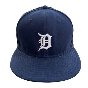 New Era Detroit Tigers 59FIFTY Fittd Hat Size 7 1/2 Navy Blue White MLB Baseball